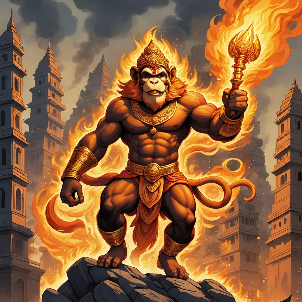 a monkey with a flame in his hand on a rock in front of a castle with a fireball, sumatraism, concept art, Alex Petruk APe, rossdraws global illumination