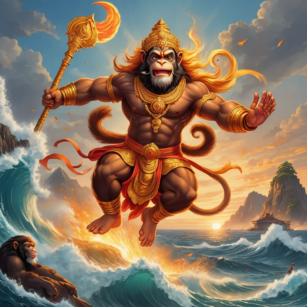 a painting of a god standing on a wave in the ocean with a staff in his hand and a boat in the background, sumatraism, a detailed painting, Art of Brom, rossdraws global illumination