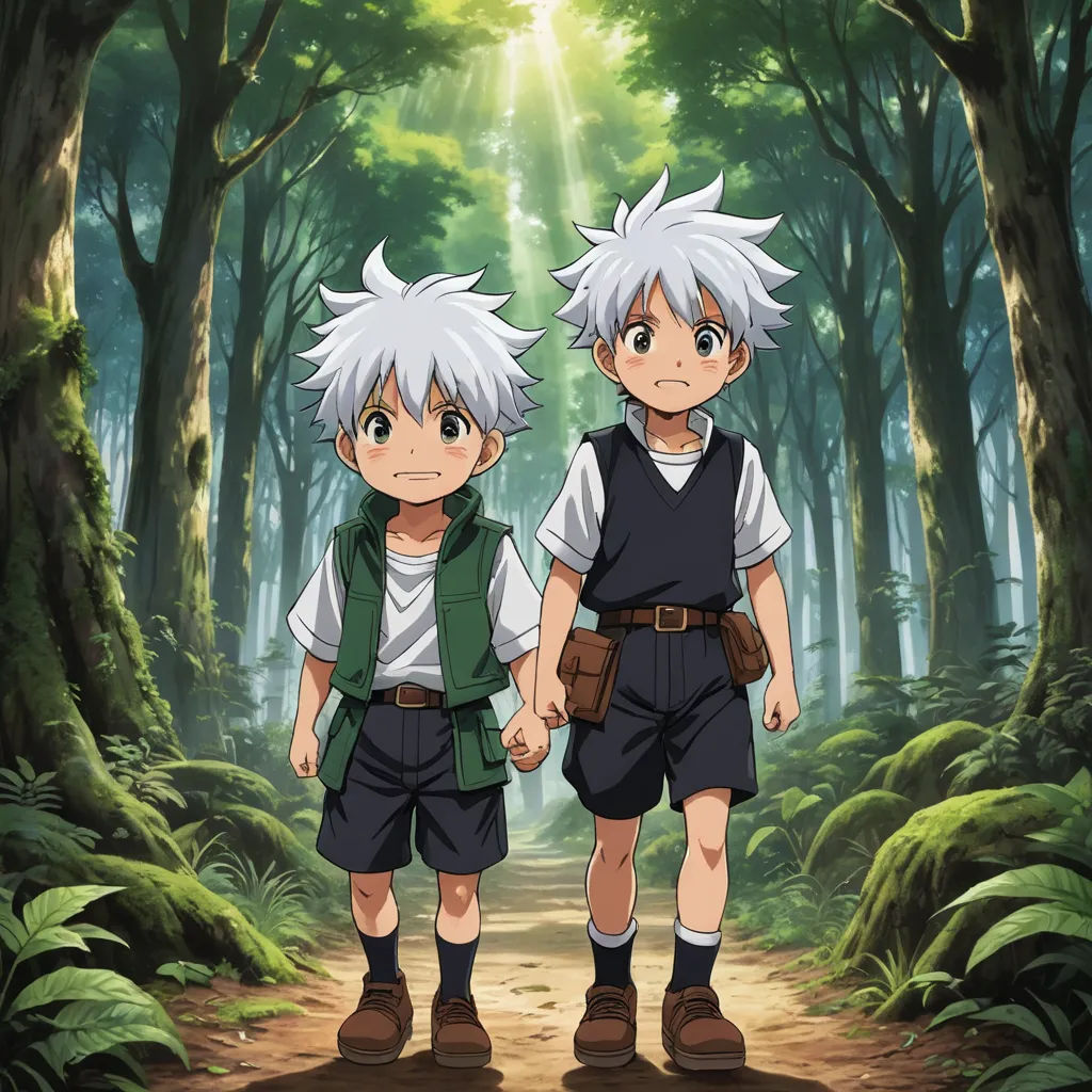 two anime characters walking in the woods together holding hands and looking at the camera with a bright light shining on them, rayonism, an album cover, Baiōken Eishun, official art