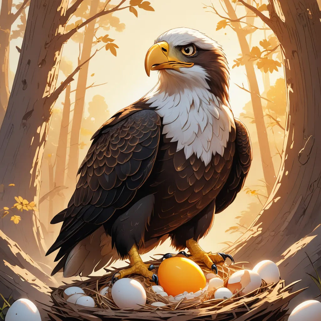 a bird sitting on top of a nest with eggs in it's nest and trees in the background, symbolism, a storybook illustration, Dan Mumford, highly detailed digital painting