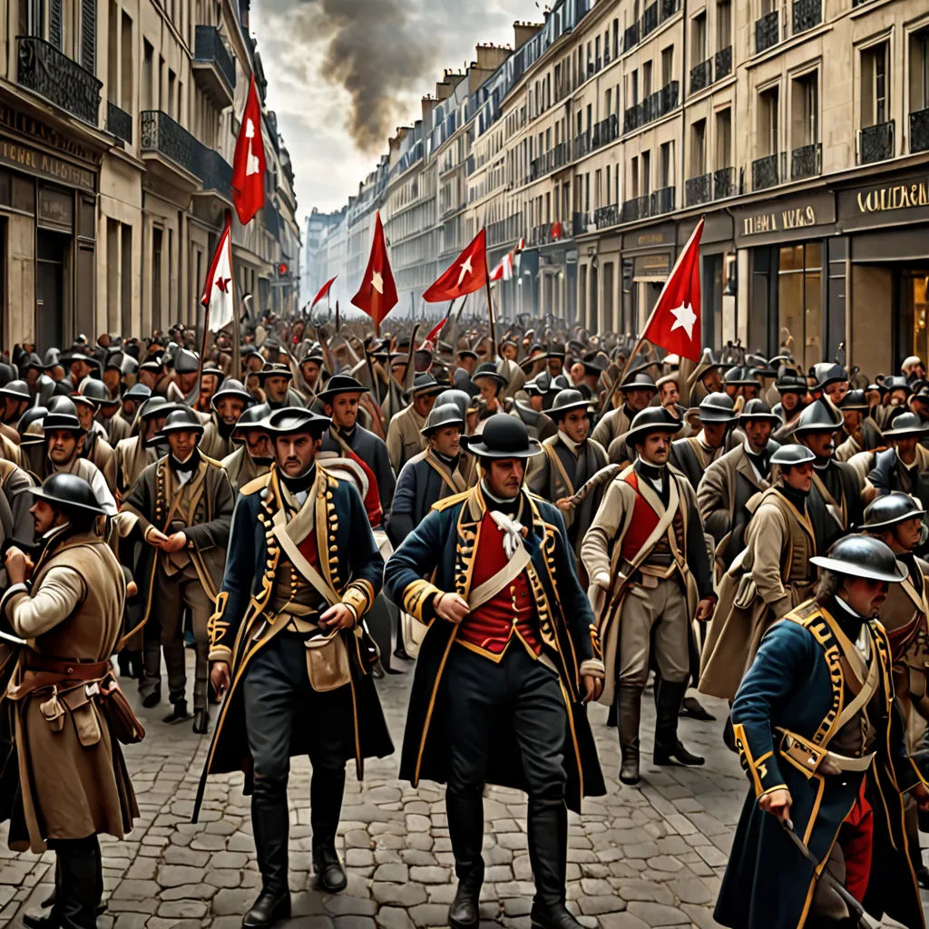 a group of men in uniforms marching down a street with flags in the background and buildings in the background, viennese actionism, a detailed matte painting, Bourgeois, vfx
