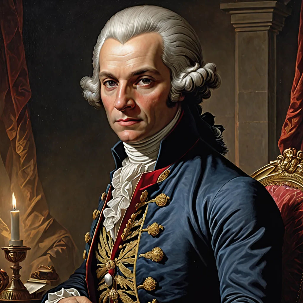 a painting of a man in a blue suit and red tie sitting in a chair with a candle in his hand, rococo, an ultrafine detailed painting, Carl Gustaf Pilo, highly detailed digital painting