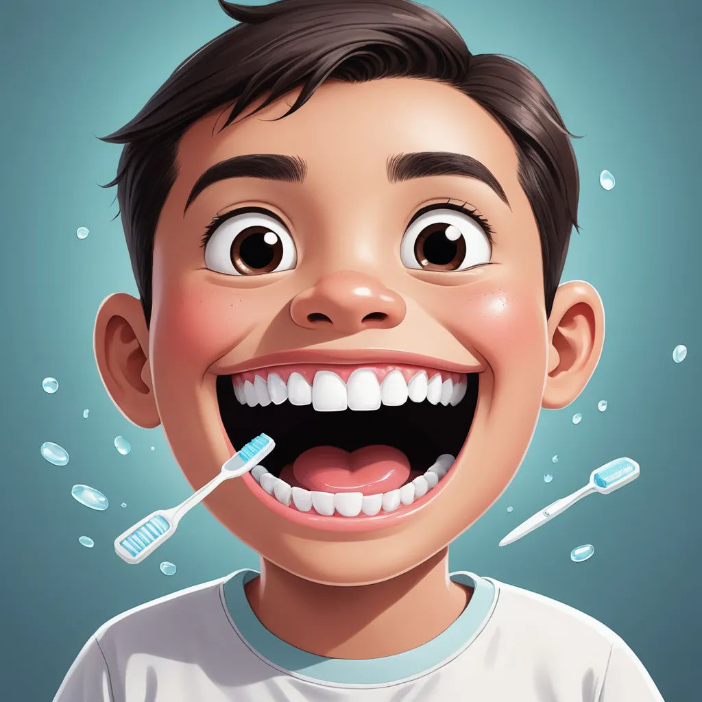 a cartoon boy with a toothbrush in his mouth and water droplets around him and smiling at the camera, digital art, vector art, Diego Gisbert Llorens, highly detailed digital painting