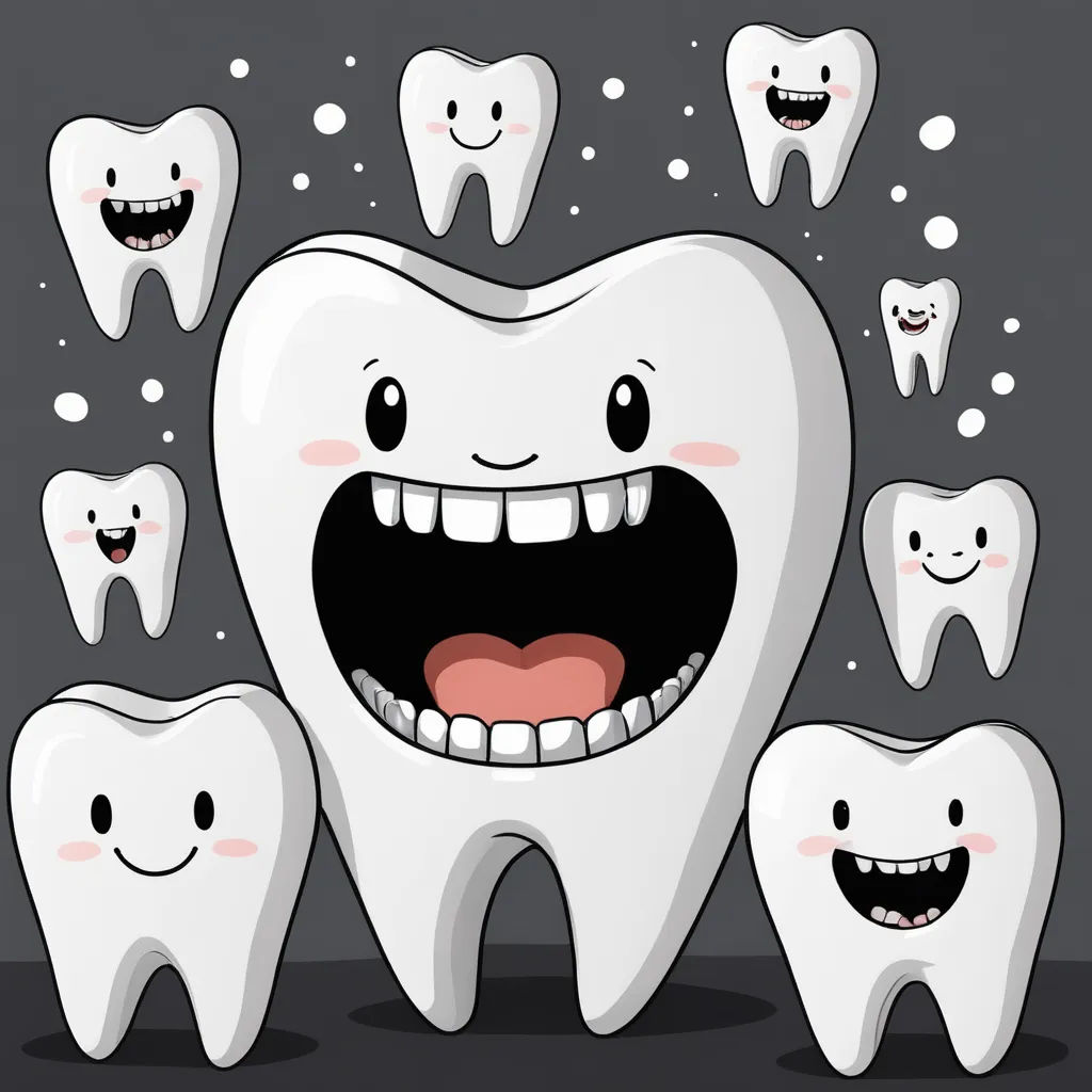 a cartoon tooth with many teeth and teethpaste on it's surface, with a smile on the top of the teeth, incoherents, an illustration of, Allen Tupper True, hi - fructose