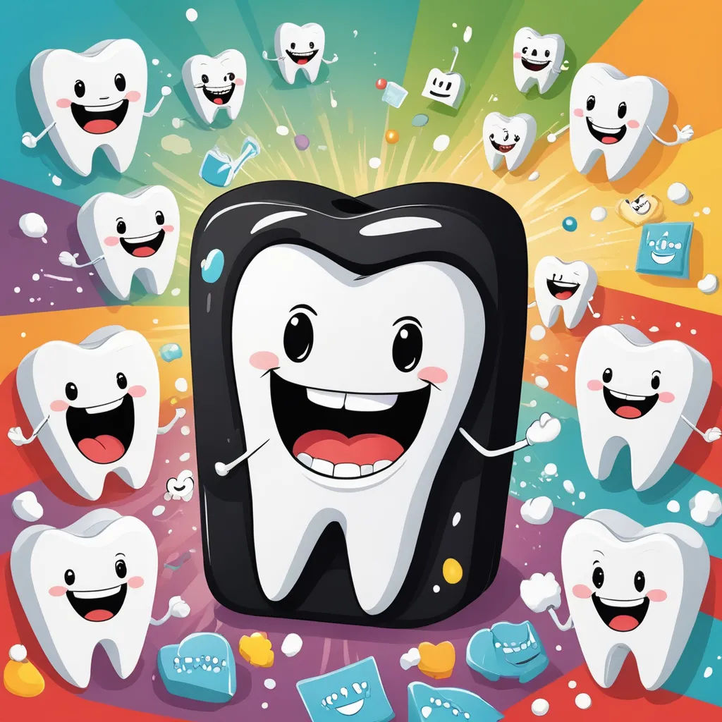 a toothbrush with many different smiles and teeth on it, with a rainbow background with other teeth and a toothbrush, pop surrealism, a pop art painting, Allen Tupper True, hi - fructose