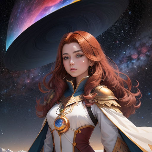 a woman in a space suit with a large object on her head and a large object in her hand