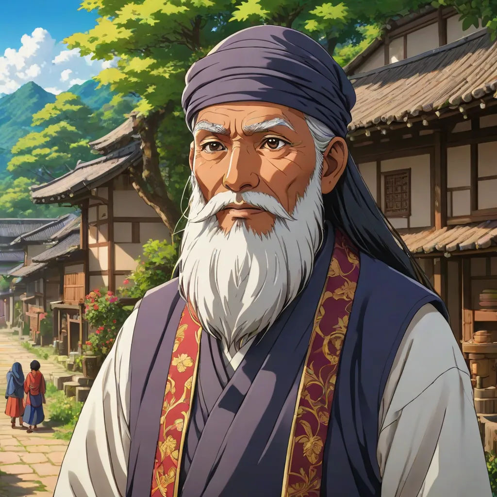 a man with a long white beard and a long white beard wearing a purple outfit and a blue scarf, a character portrait, Byeon Sang-byeok, classical realism, official art