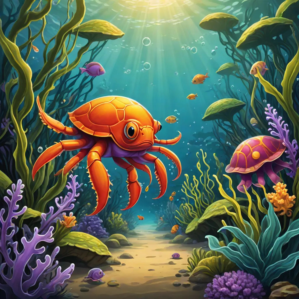 a sea life scene with an octopus and a turtle swimming in the water illustration of a cartoon character for children, fantasy art, a storybook illustration, Craola, league of legends splash art