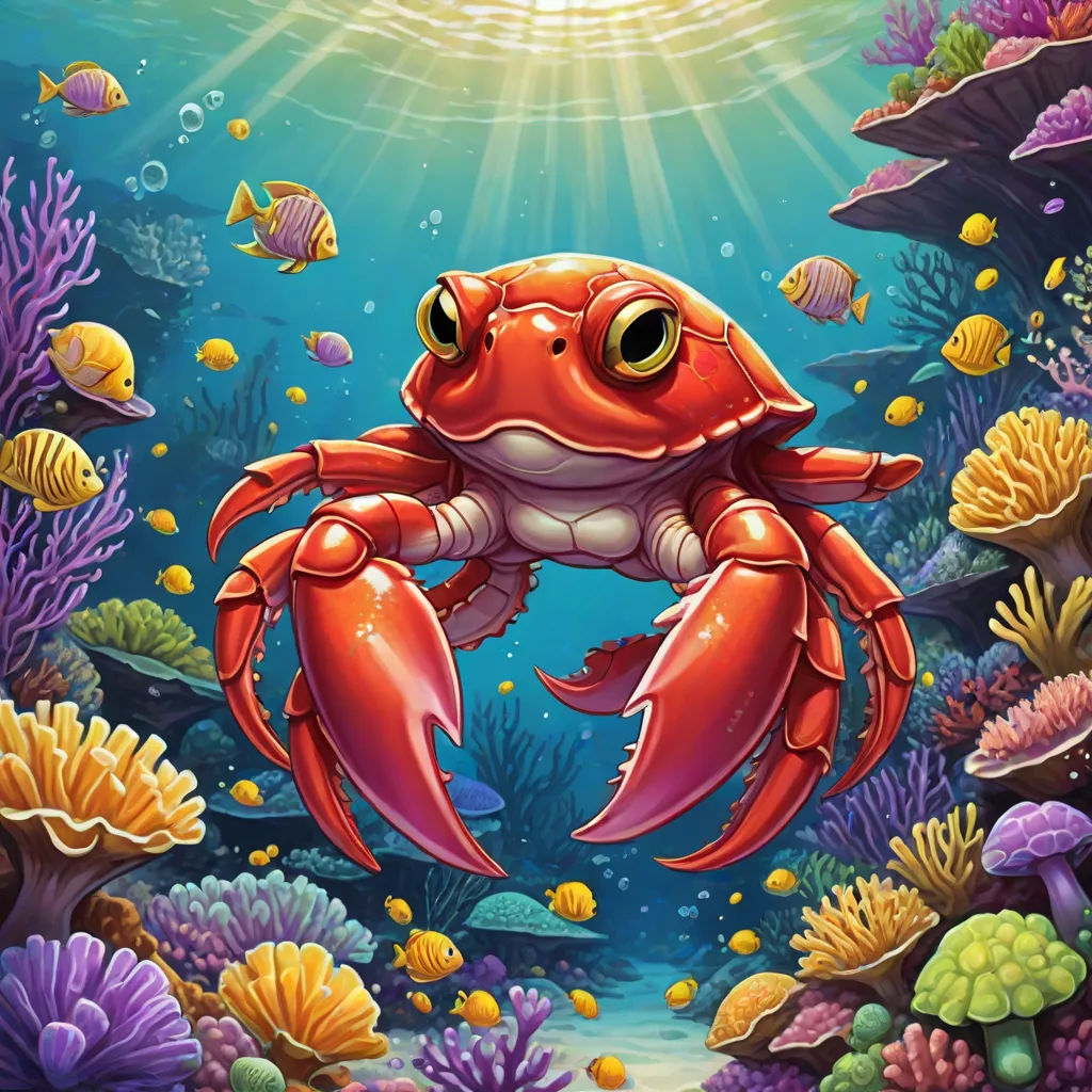 a crab under the sea with a fish and corals in the background illustration for children's book, fantasy art, a detailed painting, Craola, league of legends splash art