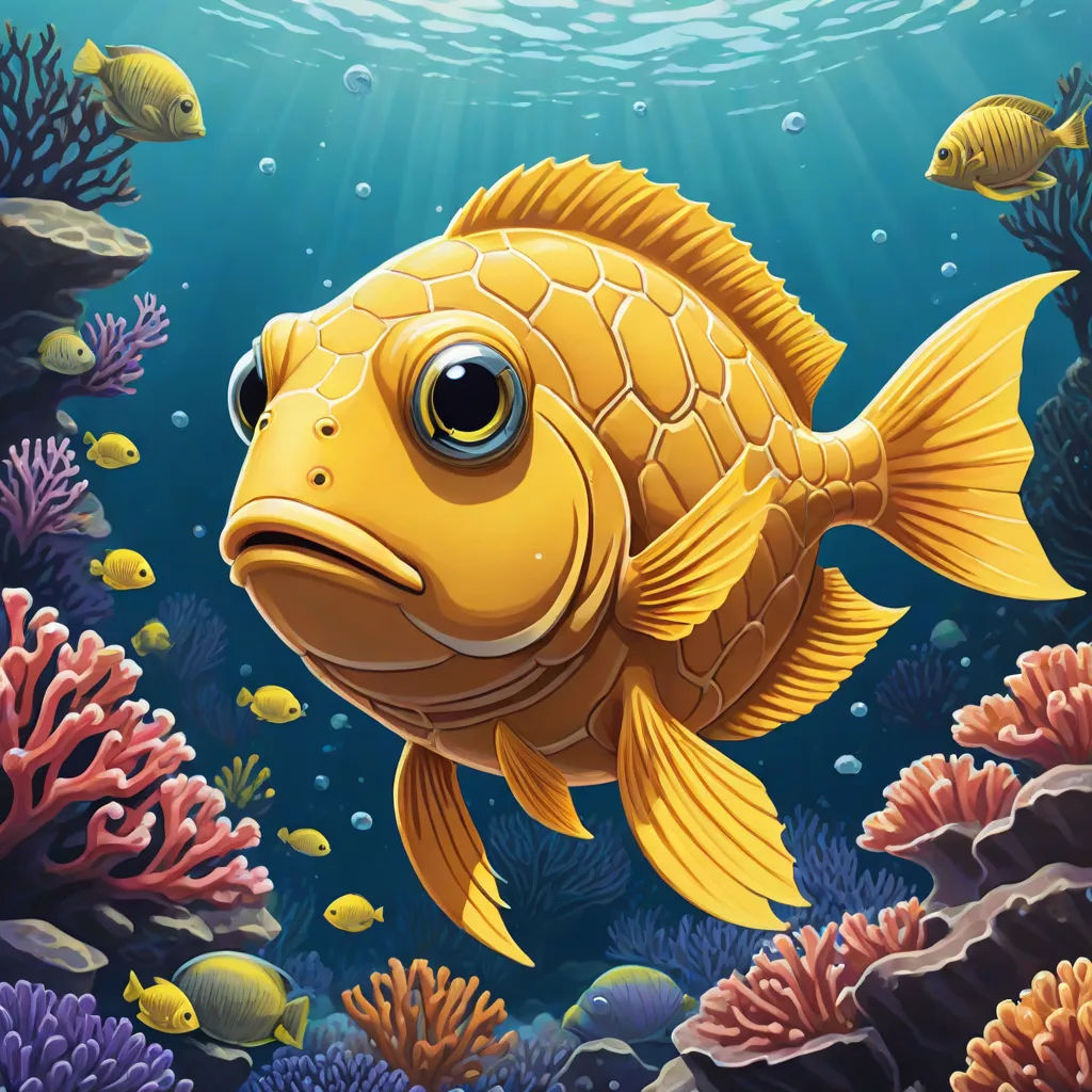 a fish swimming in the ocean with corals and other fish around it illustration by john wylock, pop surrealism, an airbrush painting, Chris LaBrooy, highly detailed digital painting