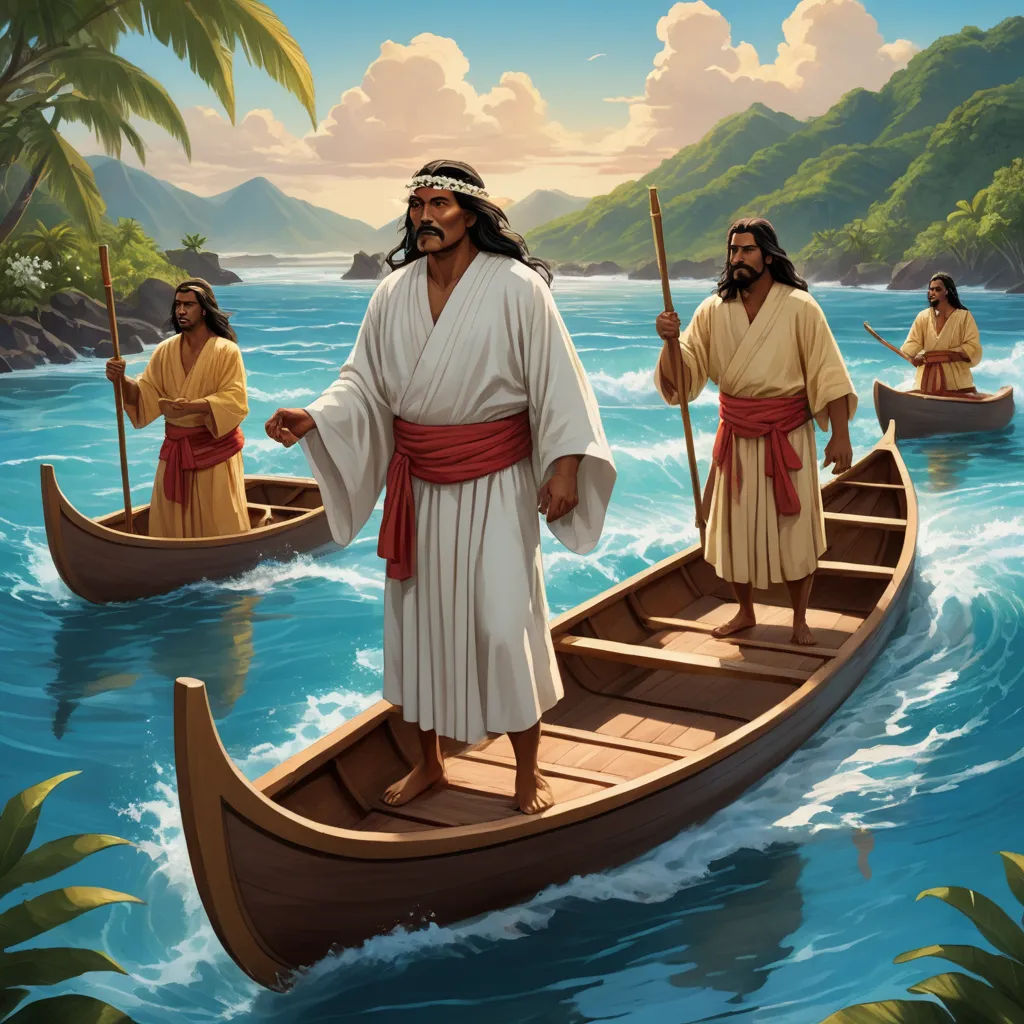 a painting of jesus walking on a boat in the water with other people in it and a man in a boat, les nabis, concept art, Christophe Vacher, official art