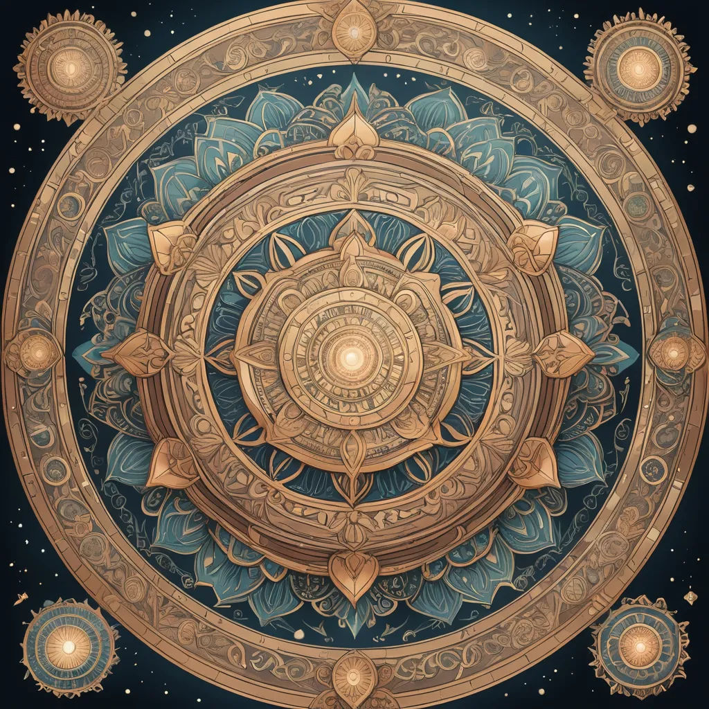 a painting of a circular object with a star in the middle of it and a light in the middle, art nouveau, a detailed painting, Amanda Sage, rossdraws global illumination