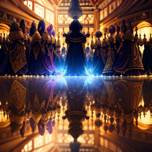 a group of people standing in front of a mirror in a room with a large mirror on the floor