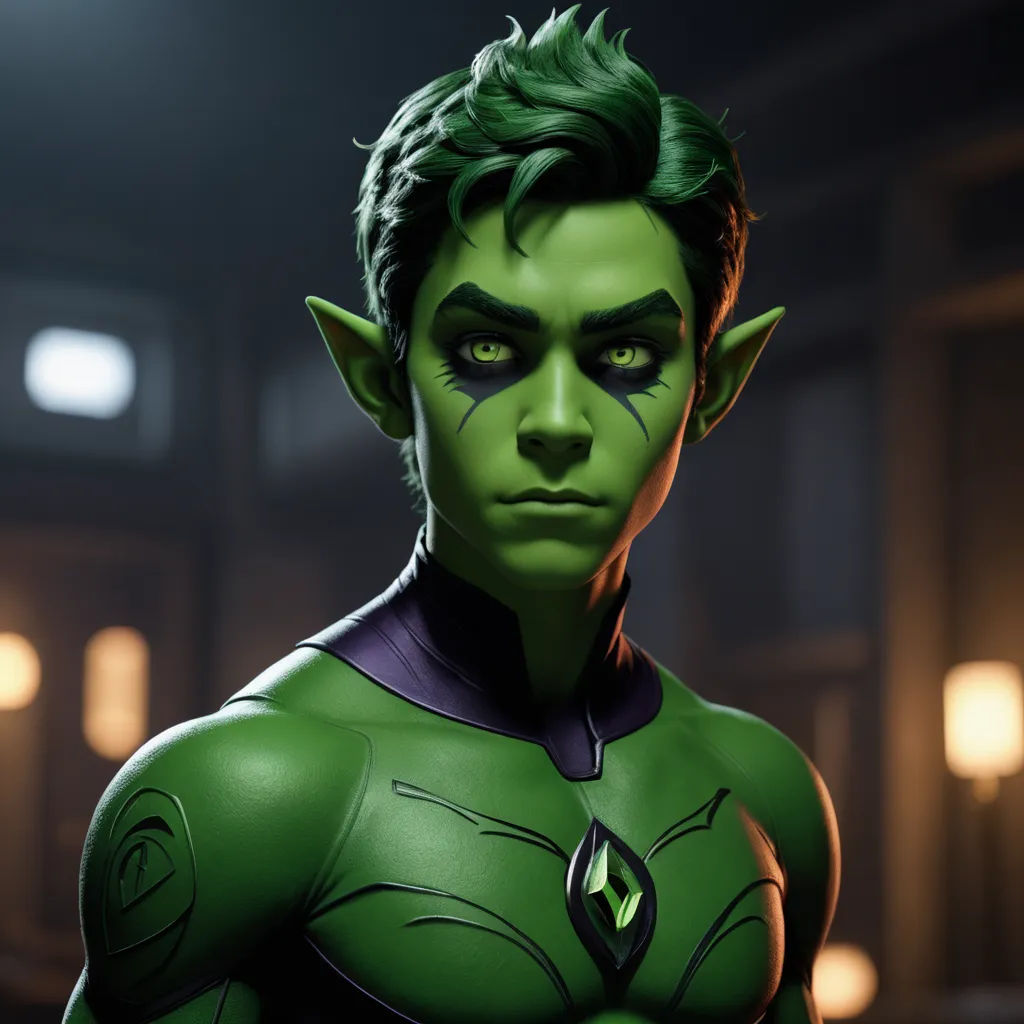 a man in a green suit with green hair and green eyes and a green nose and chest with a green hair and green eyes, photorealism, a character portrait, Everett Warner, unreal engine 5 quality render