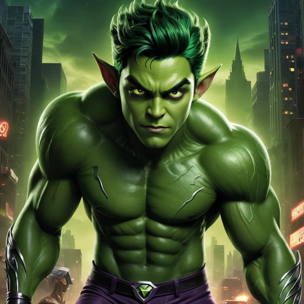a man with green hair and a green mask on in a city street with a green background and a green and black background, furry art, concept art, Eddie Mendoza, green