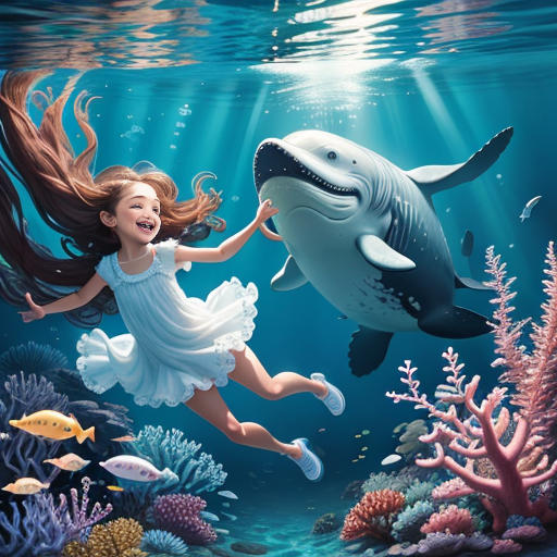 Helena and Her Whale in the Deep Sea