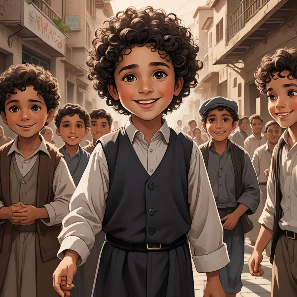 a painting of a boy in a school uniform standing in front of a group of boys in school uniforms, harlem renaissance, a comic book panel, Alejandro Burdisio, cushart krenz