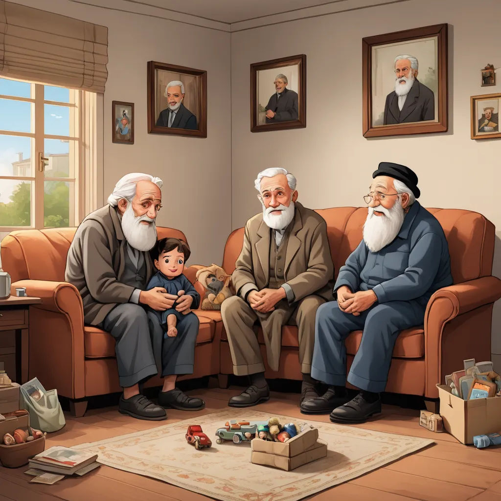 a painting of a family sitting on a couch in a living room with a child in the middle of the room, sots art, a storybook illustration, Brothers Hildebrandt, official art
