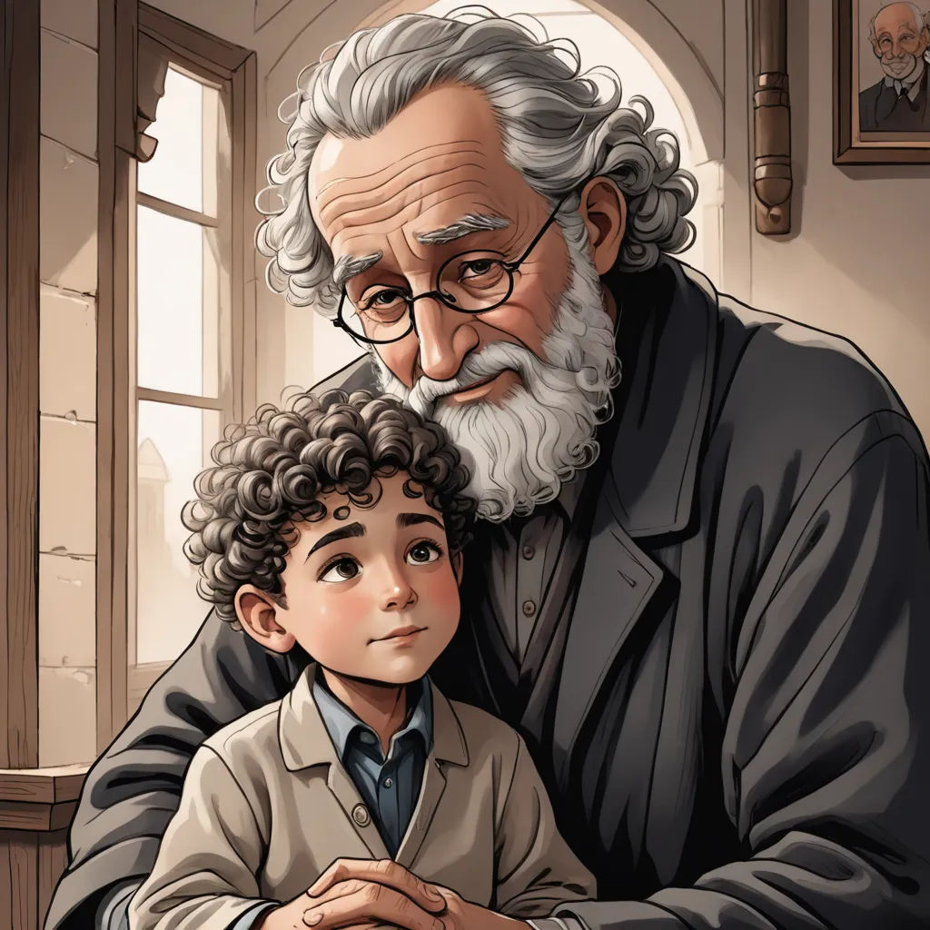 a man and a boy are looking at each other while they are in a room with windows and a window, classical realism, a storybook illustration, Diego Gisbert Llorens, storybook illustration