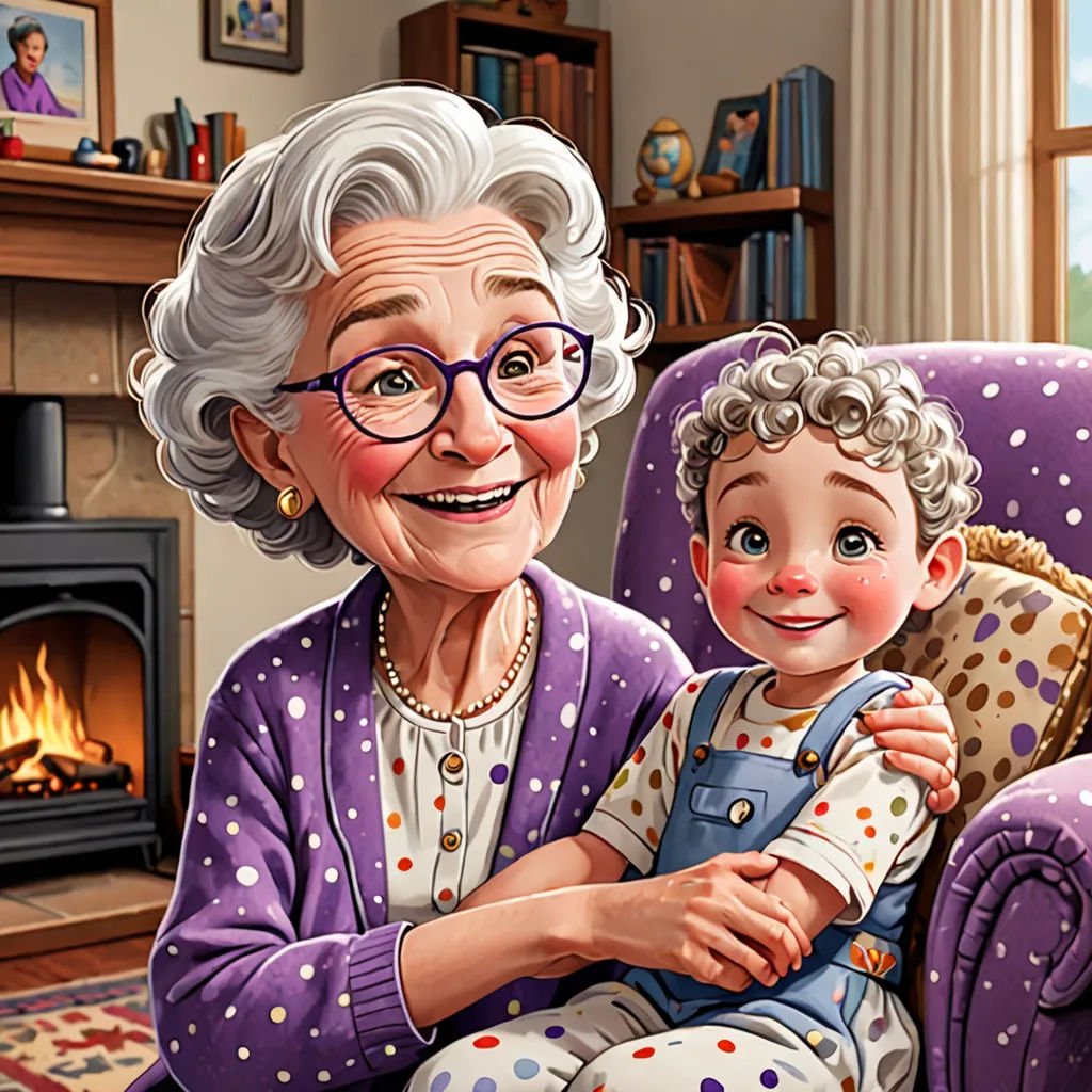 a painting of a woman holding a child in a chair in front of a fireplace with a fire place, sots art, a storybook illustration, Doris Blair, storybook illustration
