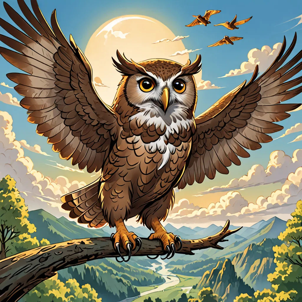 a bird with a large wing sitting on a branch in front of a mountain landscape with a full moon, fantasy art, a storybook illustration, Dan Mumford, highly detailed digital painting