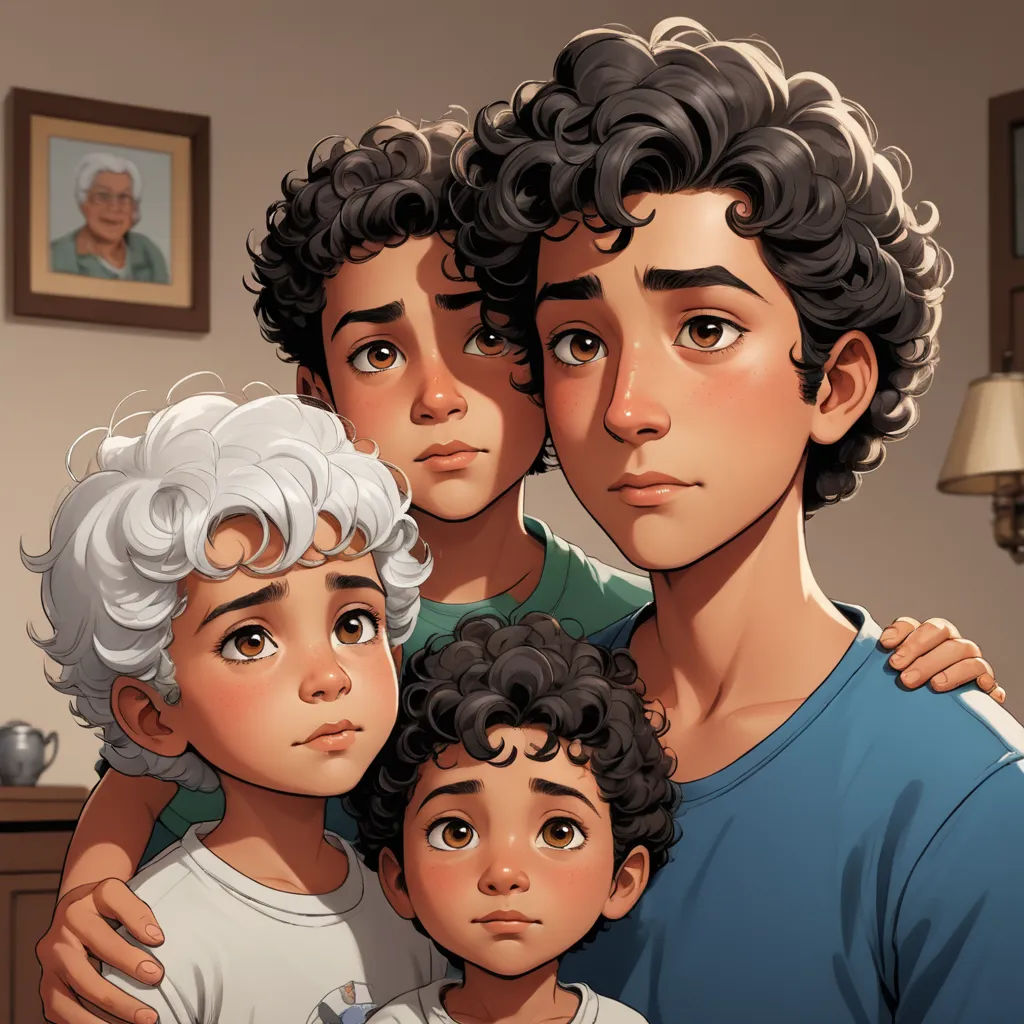 a family portrait of three people and a child in a living room with a picture on the wall behind them, sots art, a character portrait, Adam Manyoki, rossdraws global illumination