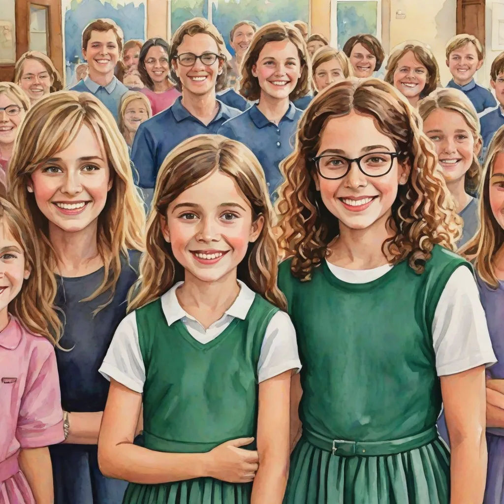 a painting of a group of people in green dresses and glasses, all smiling and standing together, with a third woman in the front, american realism, a detailed painting, F Scott Hess, extremely detailed oil painting