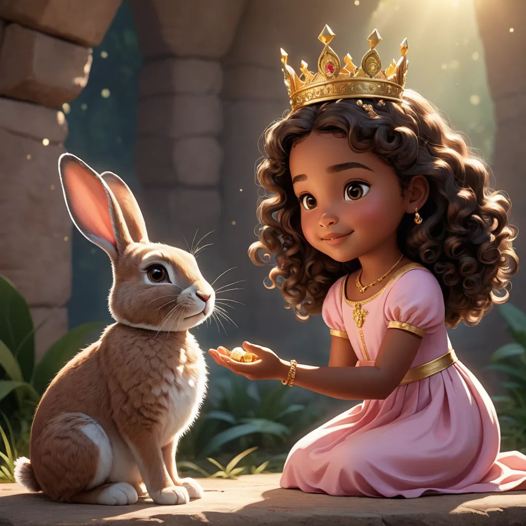 a little girl in a pink dress is petting a rabbit with a golden crown on her head and a pink dress, sots art, a poster, Chris LaBrooy, official art