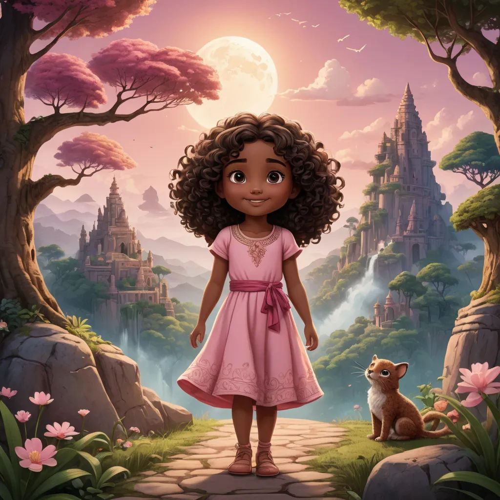 a cartoon girl in a pink dress standing in front of a castle with a dog in front of her, sots art, concept art, Ella Guru, key art