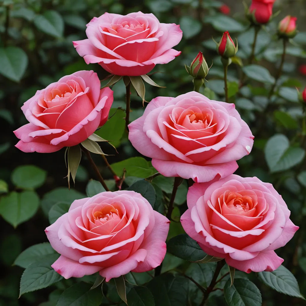 a group of pink roses with green leaves in the background and a bush of red roses in the foreground, rococo, a jigsaw puzzle, Anne Dunn, roses