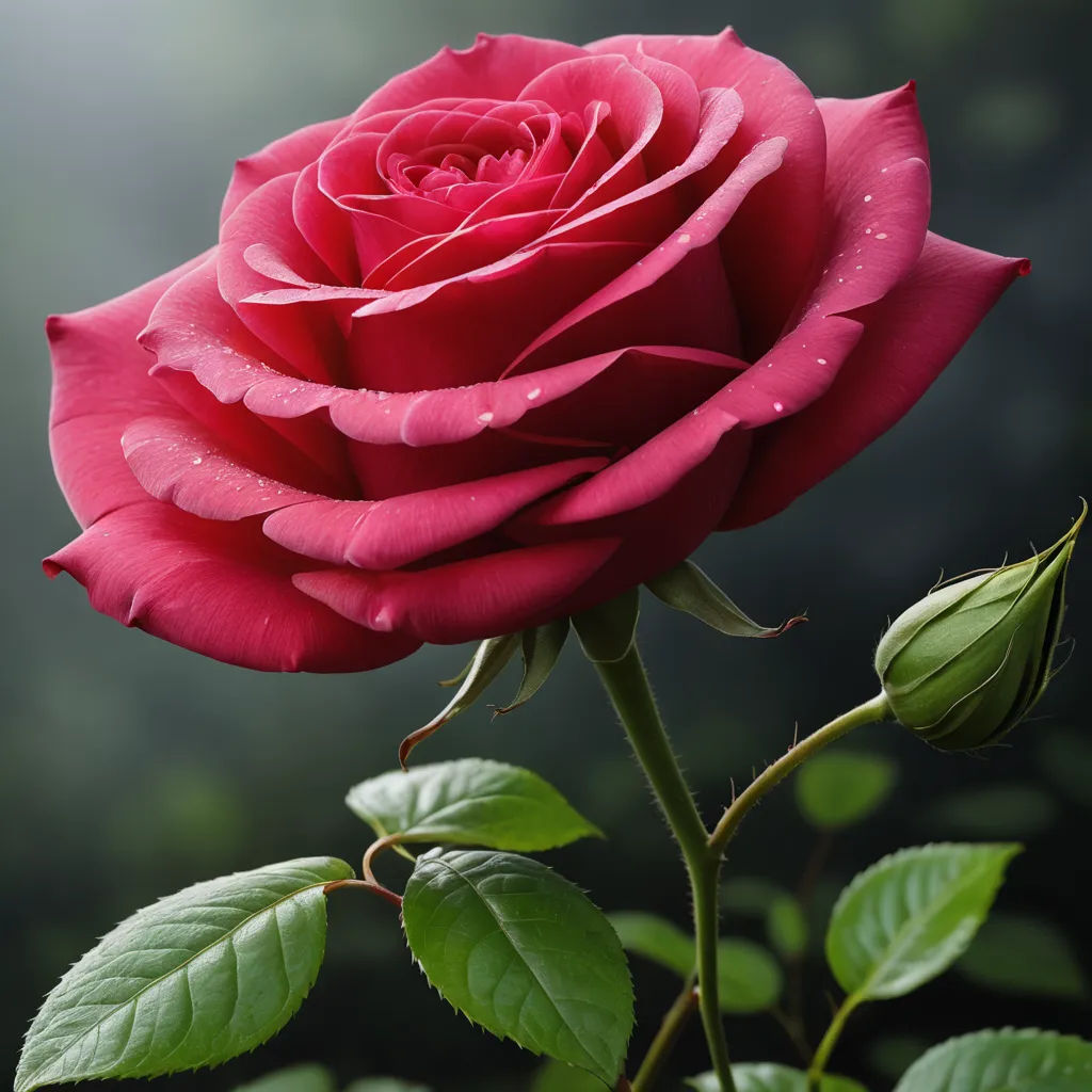 a pink rose with water droplets on it's petals and leaves, with a dark background of green leaves, rococo, a raytraced image, Anna Maria Barbara Abesch, roses