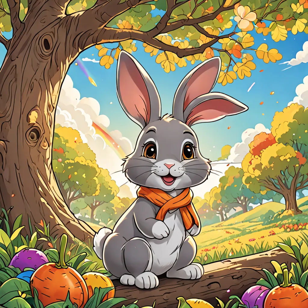 a cartoon bunny sitting in the grass under a tree with a scarf around its neck and a pumpkin in the background, furry art, a character portrait, Chris LaBrooy, official art