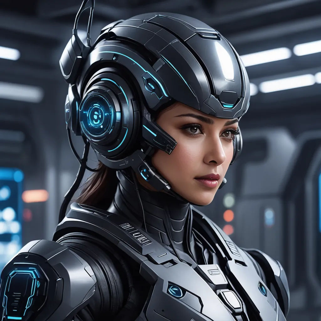a woman in a sci - fi fi suit with headphones on her head and a sci - fi fi helmet on, samikshavad, computer graphics, Eve Ryder, cgstudio