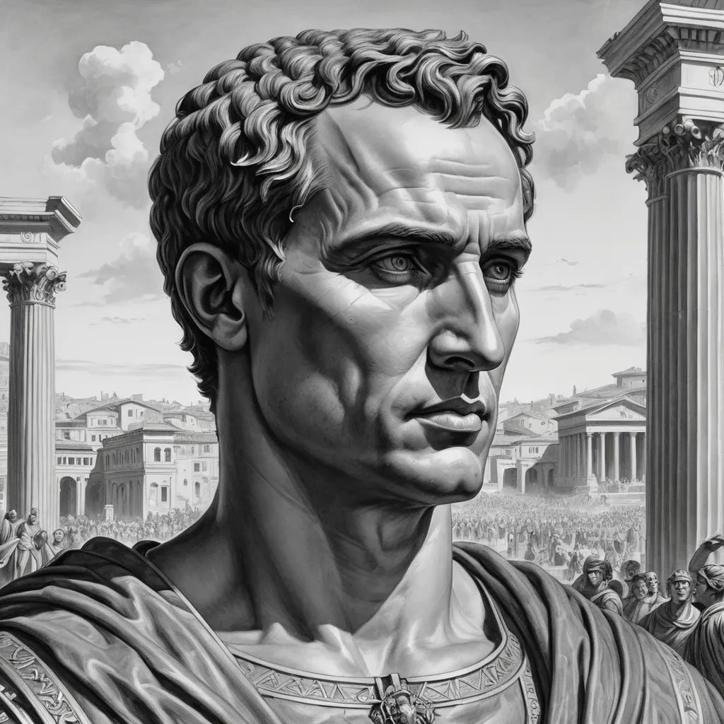 a black and white drawing of a roman man with a crowd of people behind him and a statue of a man with a cross, classical realism, an ultrafine detailed painting, Antonio Canova, highly detailed portrait
