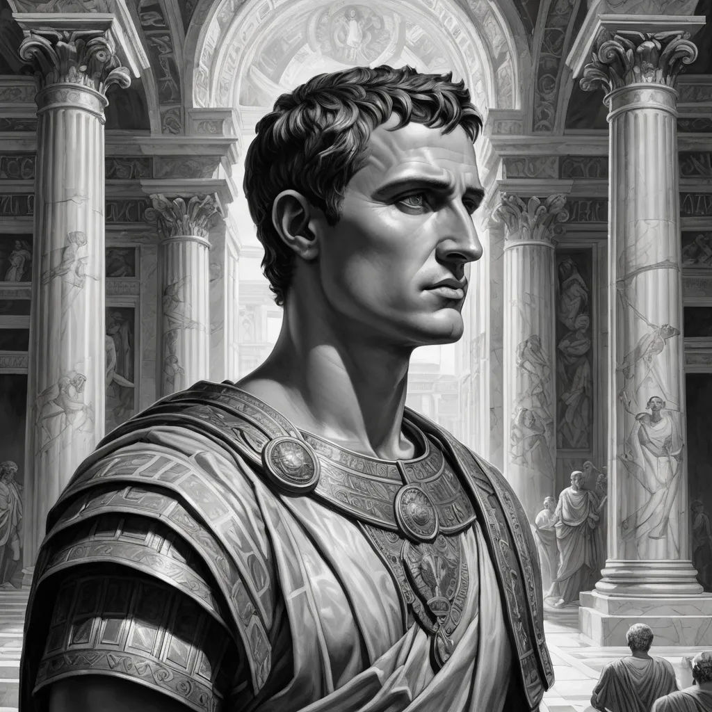a black and white drawing of a roman man in a roman style outfit with a helmet on his head, classical realism, an ultrafine detailed painting, Clint Cearley, epic fantasy character art