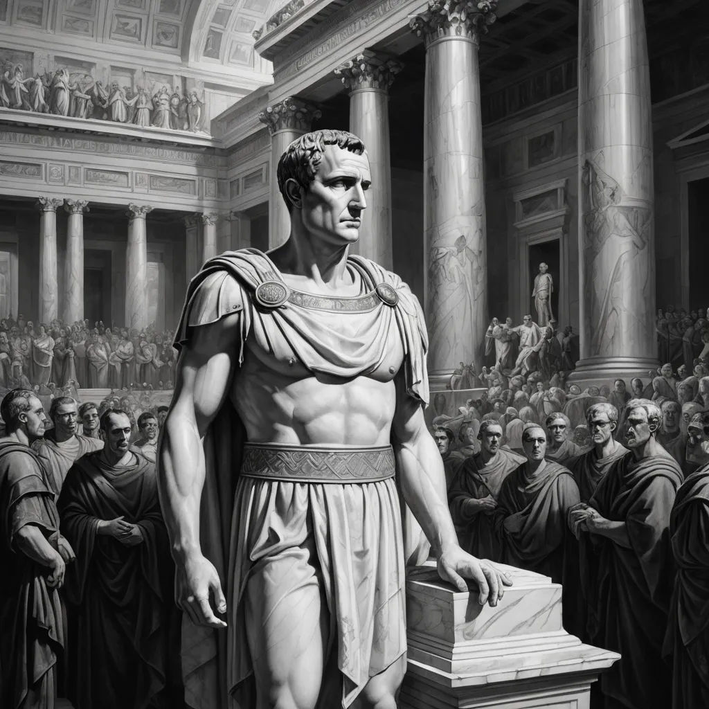 a painting of a man standing in front of a crowd of people in a building with columns and columns, classical realism, an ultrafine detailed painting, Antonio Canova, classical painting