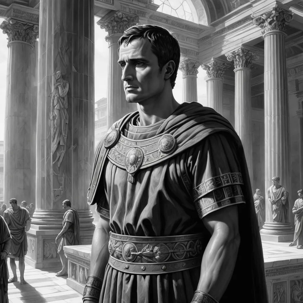a man in a roman costume standing in front of a building with columns and columns on either side of him, classical realism, an ultrafine detailed painting, David Palumbo, highly detailed digital painting