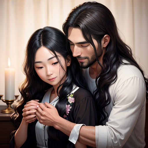 a man and woman are looking at a candle together, with a candle lit in the background and a curtain behind them