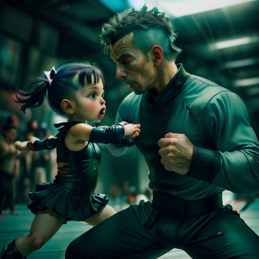 a man and a little girl dancing together in a dance studio with a crowd of people in the background