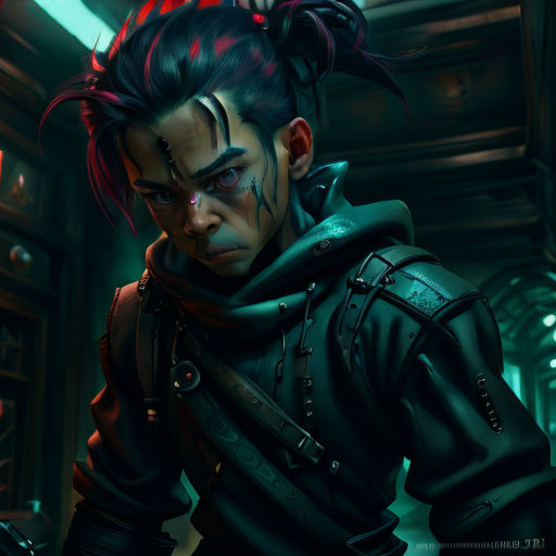 a man with a weird haircut and a weird look on his face in a futuristic setting with a green light