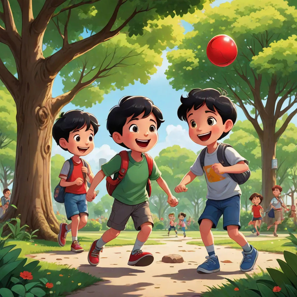 a group of children playing ball in a park with trees and people in the background illustration by alex krawc, samikshavad, a storybook illustration, Diego Gisbert Llorens, official art