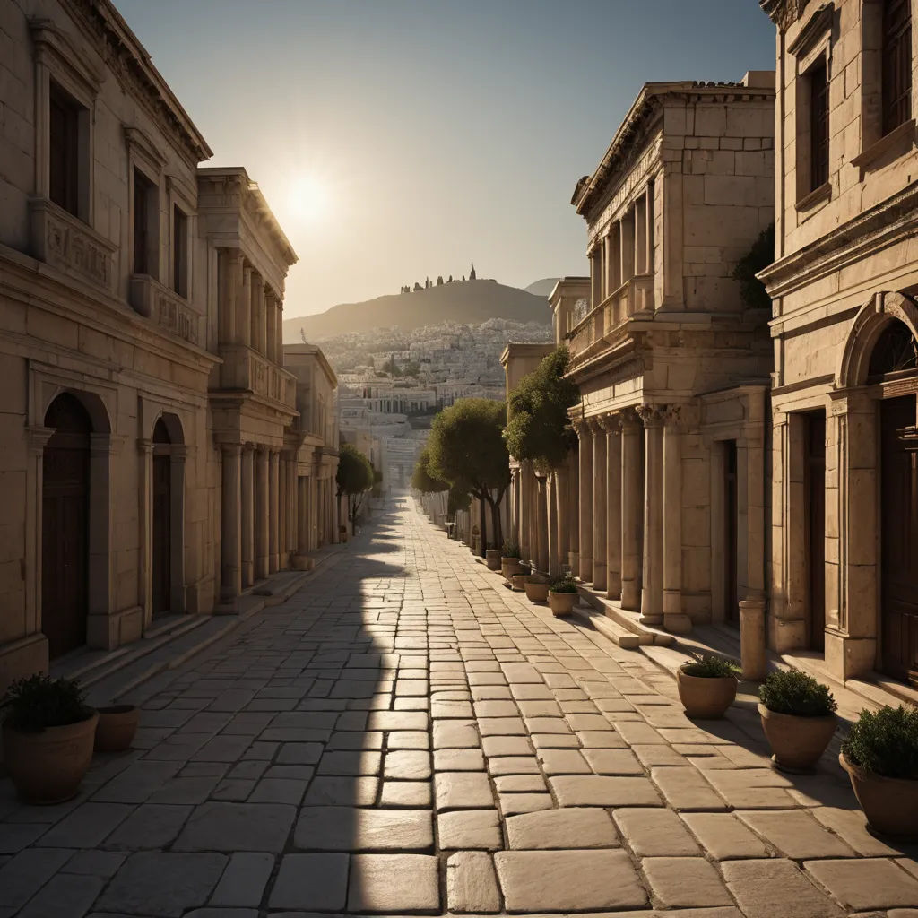 a street with a few buildings and a few trees on the side of it and a mountain in the background, photorealism, a detailed matte painting, Evgeny Lushpin, unreal engine render