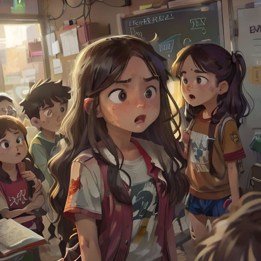a group of children standing in front of a chalkboard with a surprised look on their face and hands
