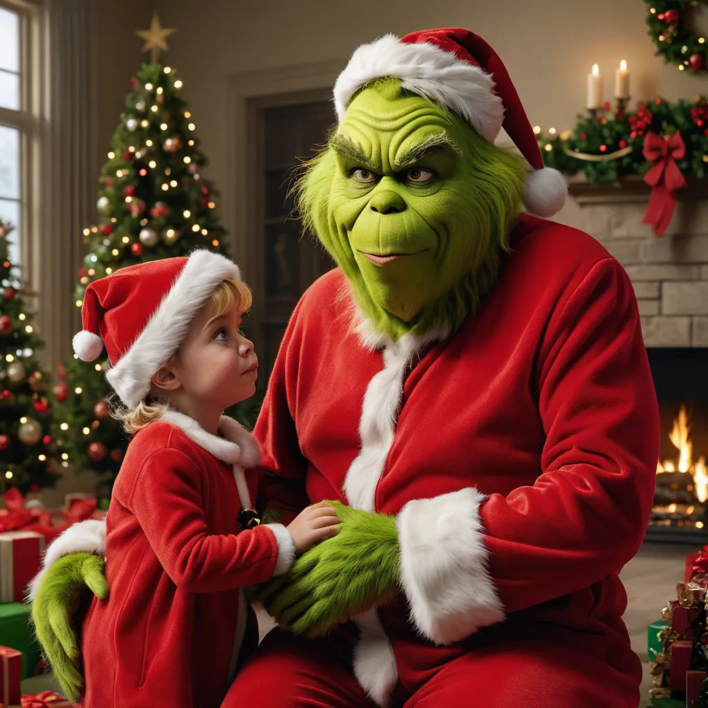 a child in a santa suit and a grin face sitting next to a man in a santa suit and a christmas tree, les nabis, a stock photo, Ernest William Christmas, promotional image