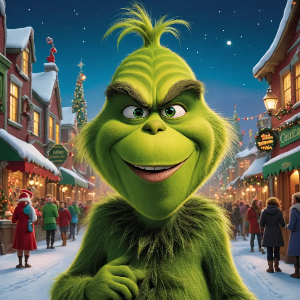 the grin is in the middle of a christmas scene with people walking around and a christmas tree in the background, excessivism, a character portrait, Edi Rama, promotional image