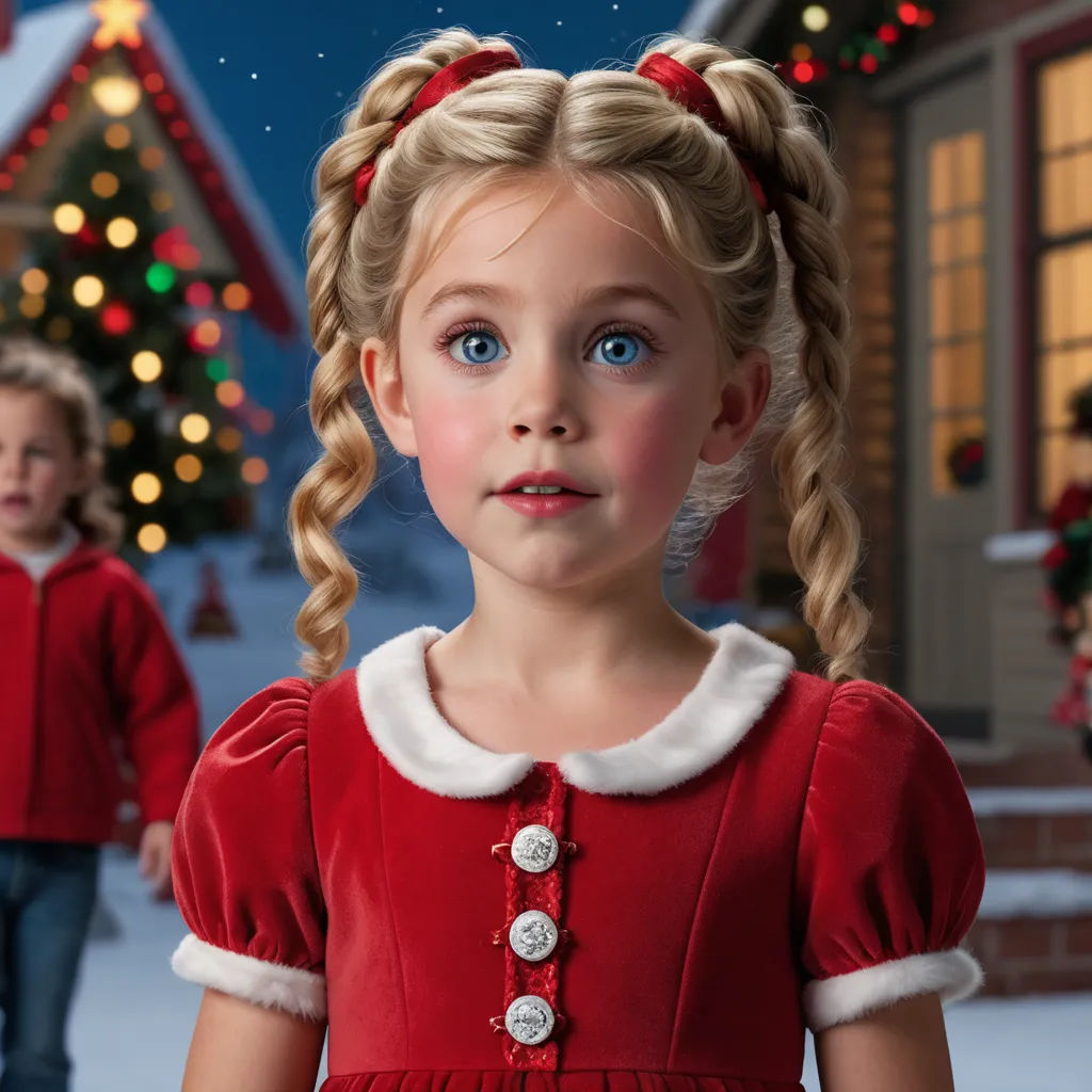 a little girl in a red dress standing in front of a christmas tree with a little boy in the background, photorealism, a photorealistic painting, Bob Byerley, promotional image