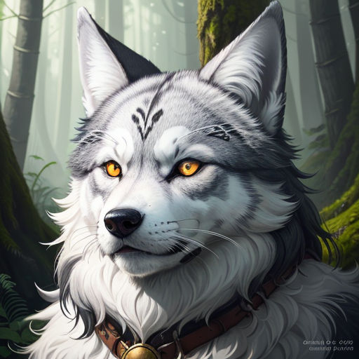 Um lobo cinzento na floresta encantada