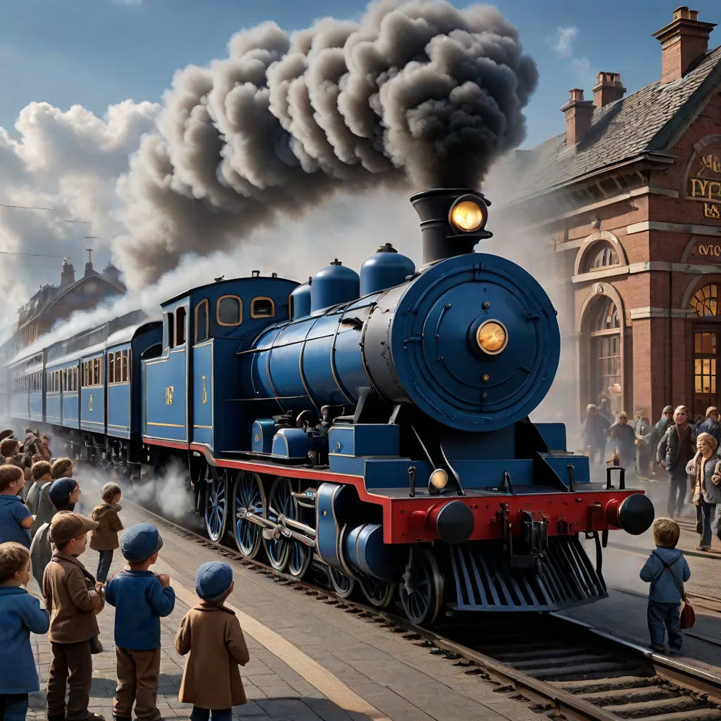 a painting of a train with people standing around it and a train on the tracks with smoke coming out of it, a detailed matte painting, Evgeny Lushpin, american scene painting, matte drawing