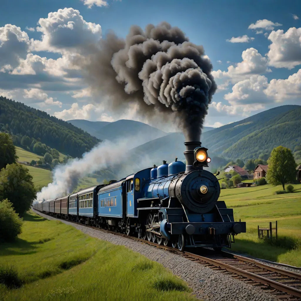 a train is traveling down the tracks in the country side with a lot of smoke coming out of it, a detailed matte painting, Evgeny Lushpin, art photography, cinematic photography