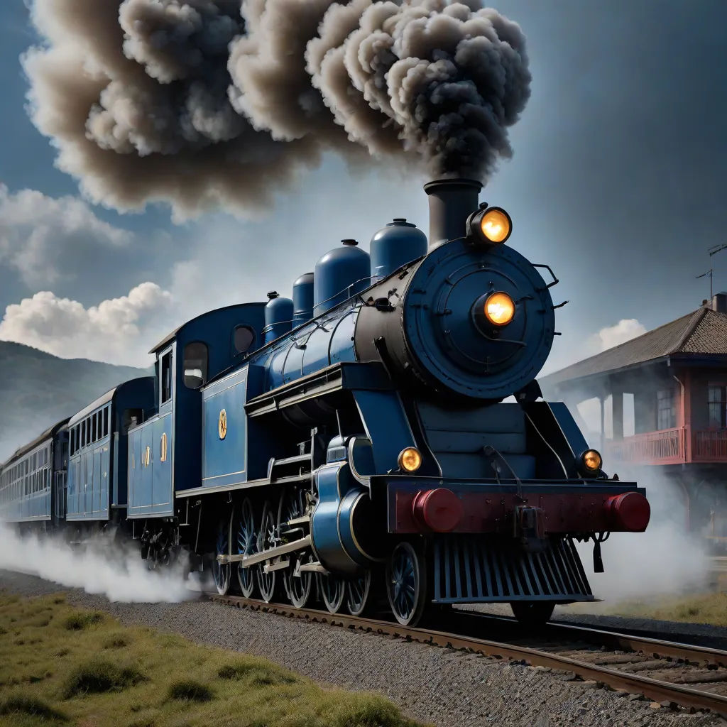 a train is traveling down the tracks with smoke coming out of it's stacks and smoke billowing out of it, a detailed matte painting, Andries Stock, photorealism, ue 5